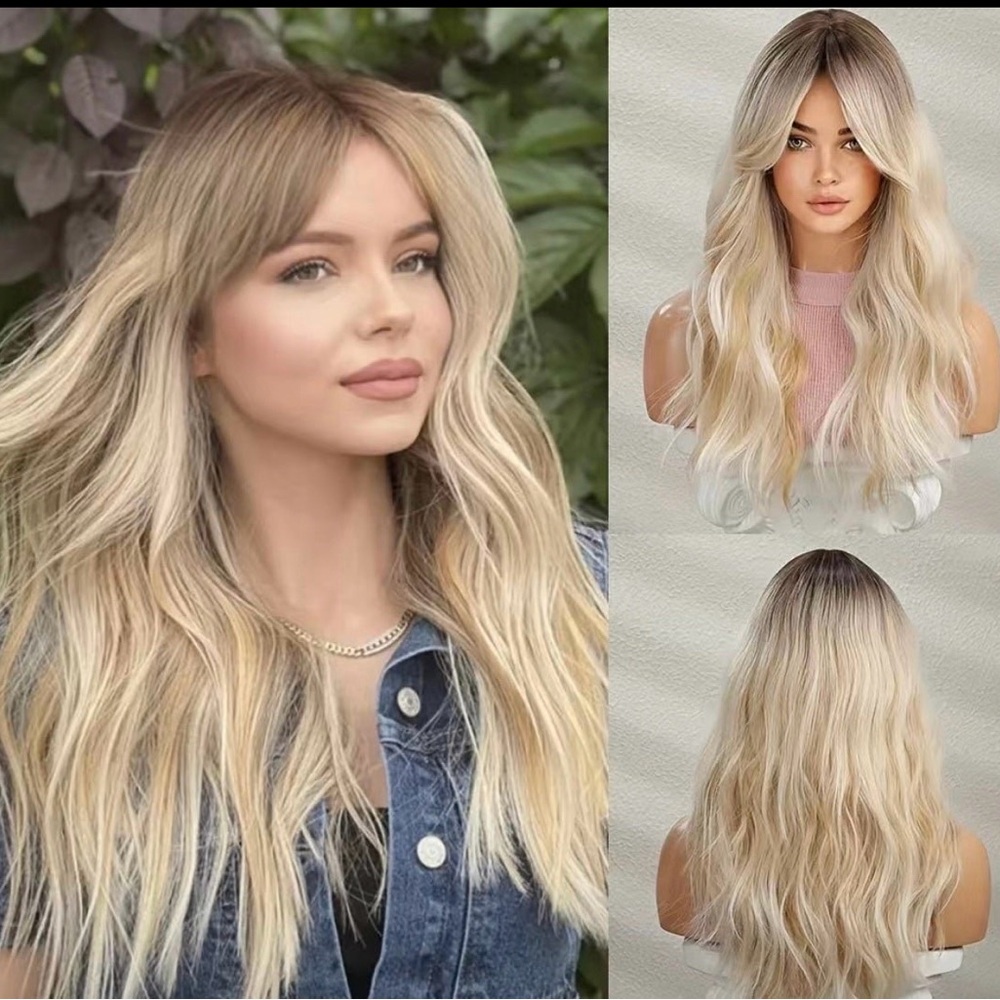 Human hair blend blonde /platinum blonde layered wig